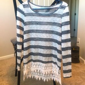 Maurices Lightweight Striped Sweater with Lace Bottom